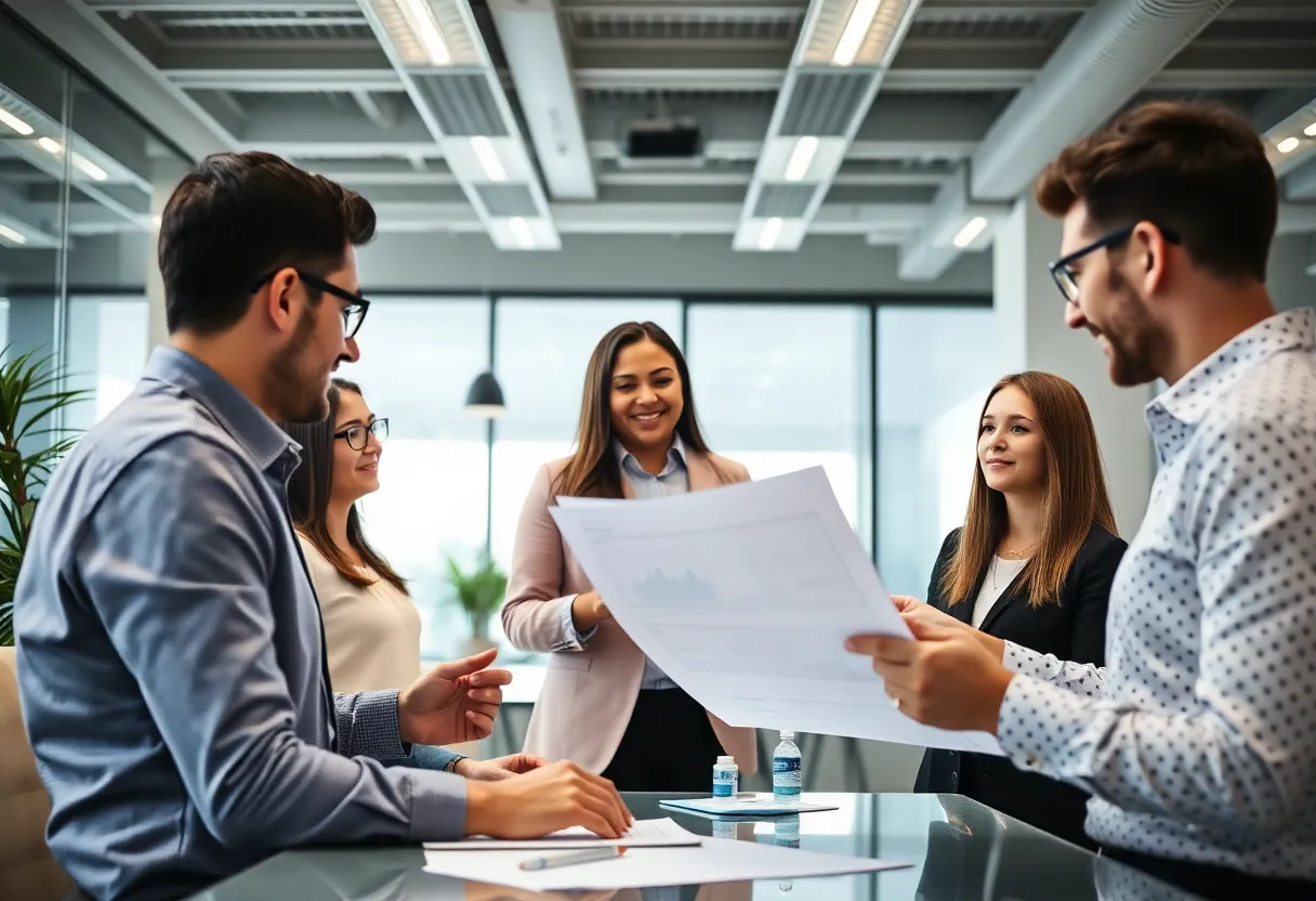 Team of financial advisors strategizing in a modern office