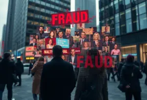 An abstract representation of fraud and scams targeting individuals in urban settings.