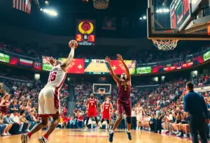 Georgetown University men's basketball team in action during exhibition match against GWU.