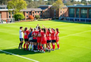 GW University soccer team celebrating on the field