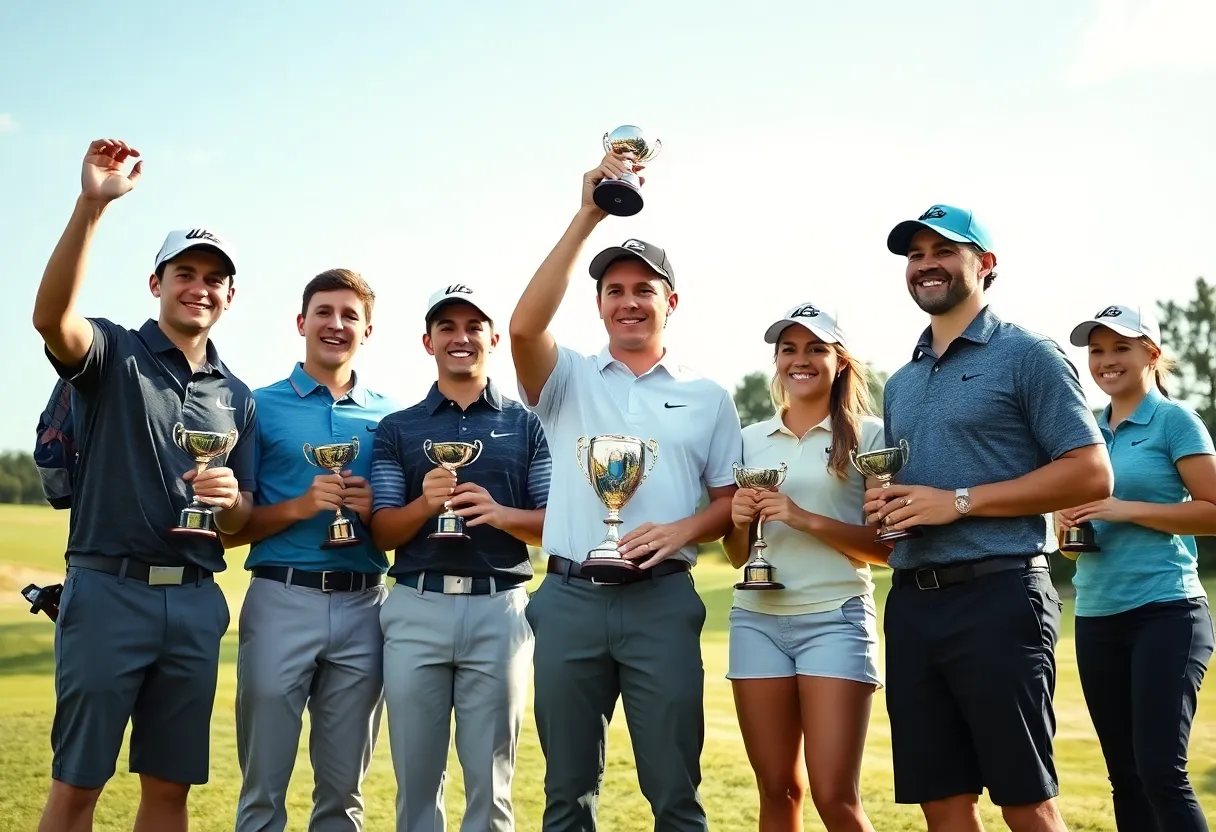 GW men's golf team celebrating their record achievements on the course.