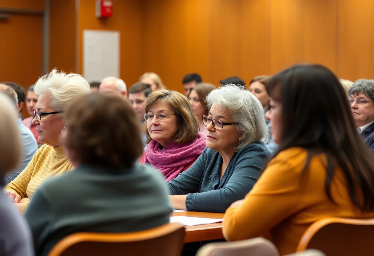 Parents and board members engaged in a meeting about school closures