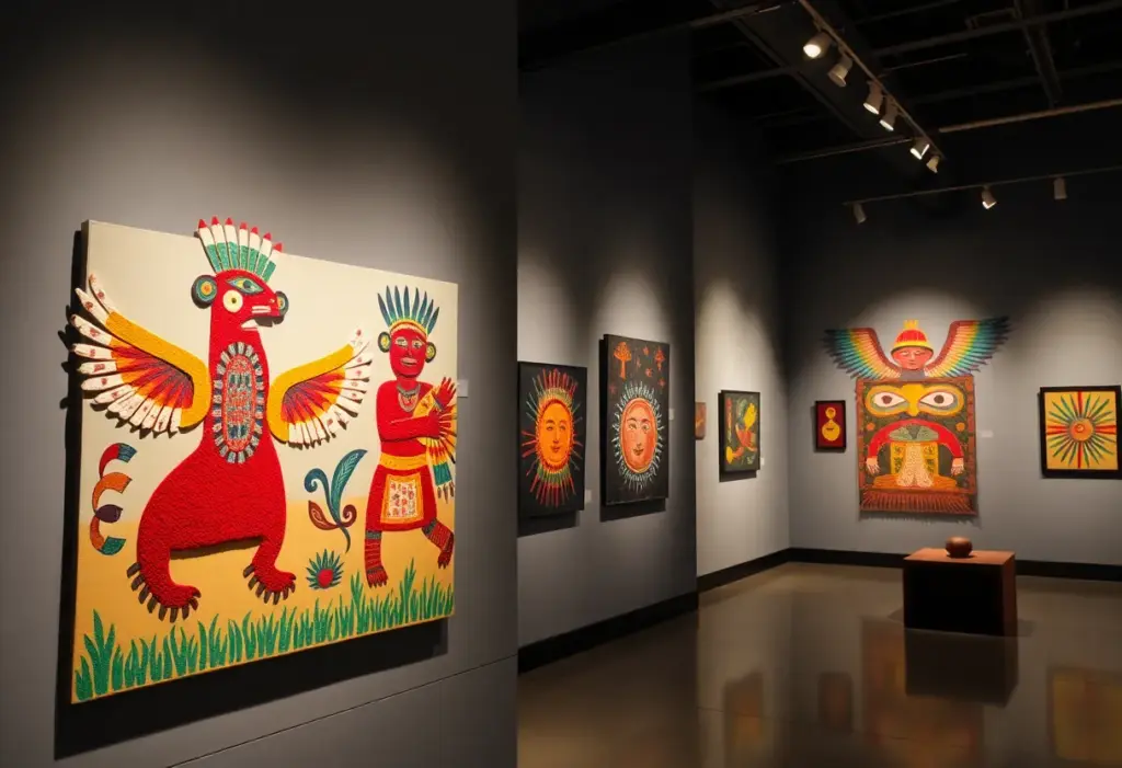 Artwork from an Indigenous art exhibition in a gallery