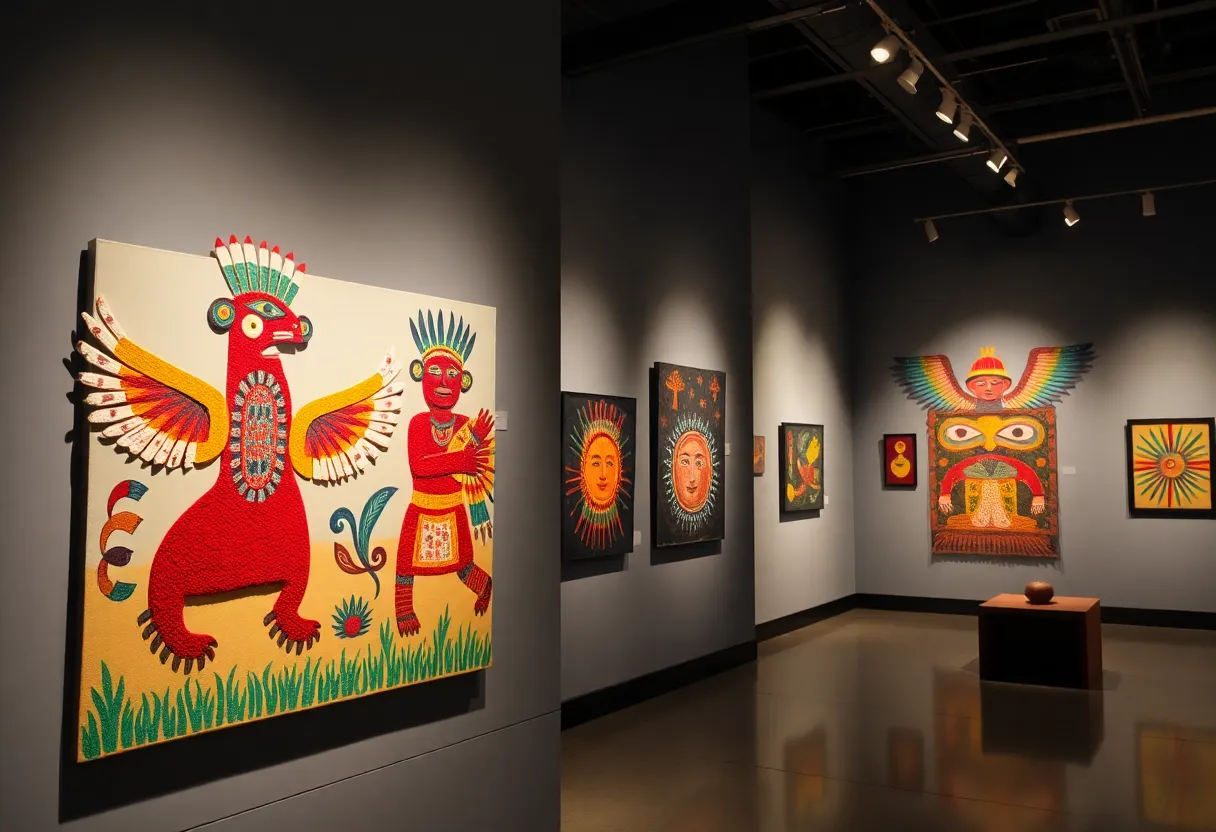 Artwork from an Indigenous art exhibition in a gallery