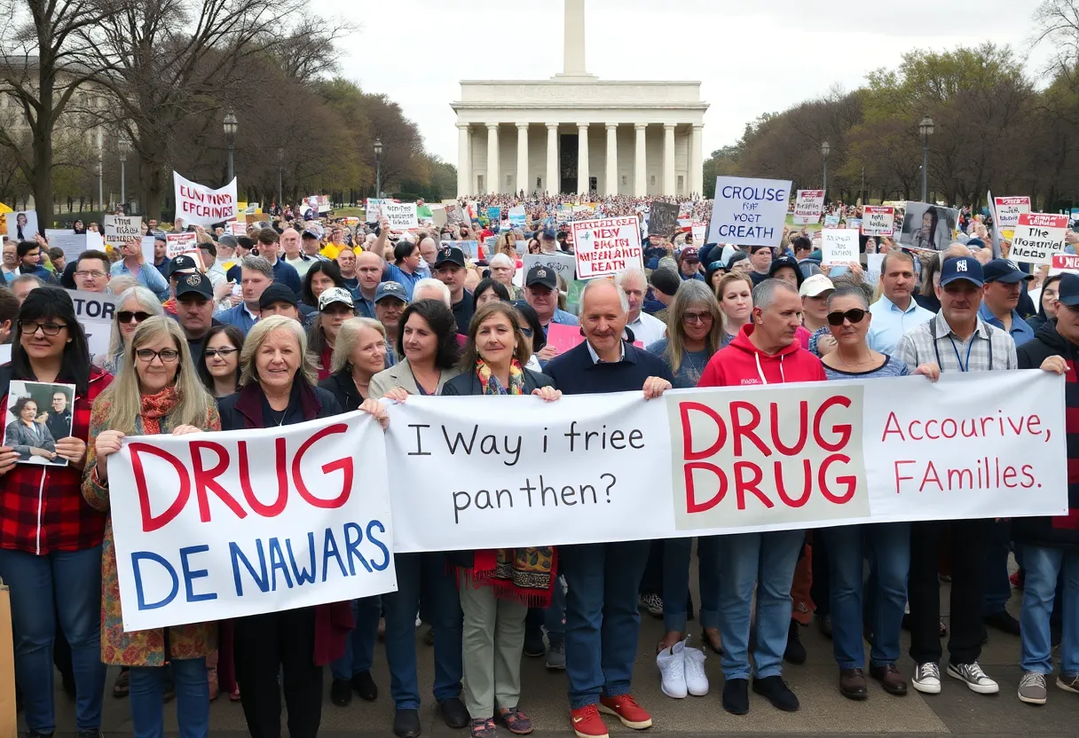 Families rallying against fentanyl crisis at Washington National Monument.