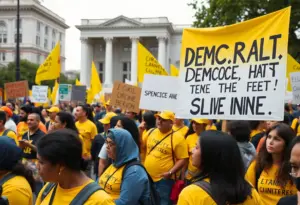 Participants of the No Kings protests rallying for democracy
