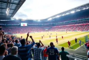 Portland Timbers players celebrating after scoring a goal during a playoff match.