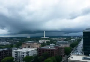 Heavy storm clouds and rain over Washington DC