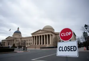 Closed Smithsonian Institution building with empty streets