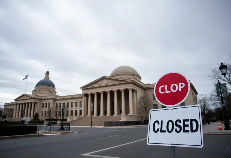 Closed Smithsonian Institution building with empty streets