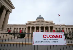 Closed sign at the Smithsonian museums due to government shutdown