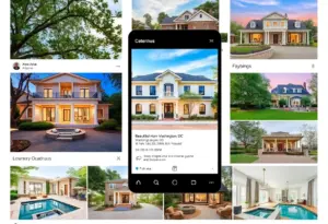 Social media feed displaying various homes and real estate listings in Washington, DC.