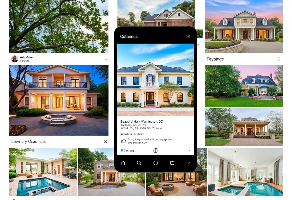 Social media feed displaying various homes and real estate listings in Washington, DC.