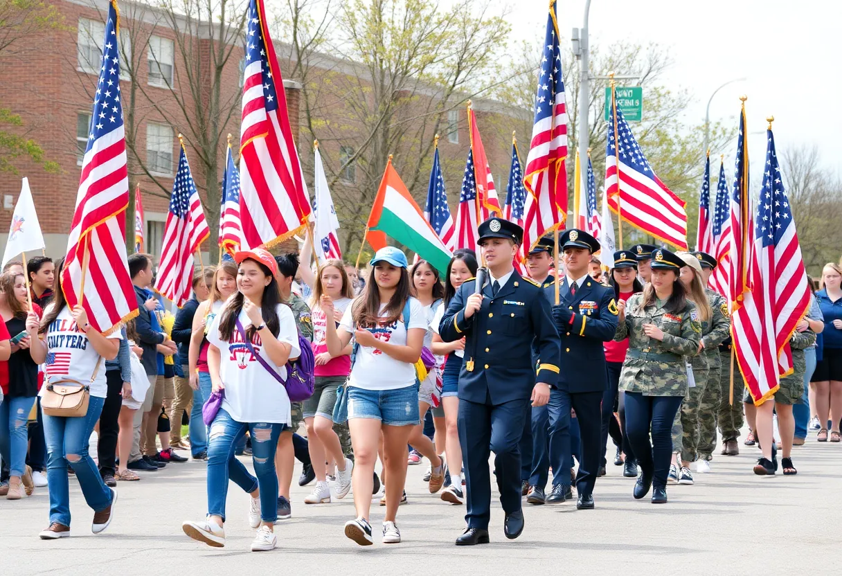 Students participating in the National Memorial Day Parade in Washington D.C.
