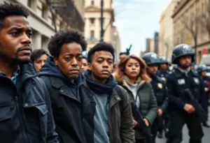 Residents of Washington D.C. showing anxiety with National Guard in the background