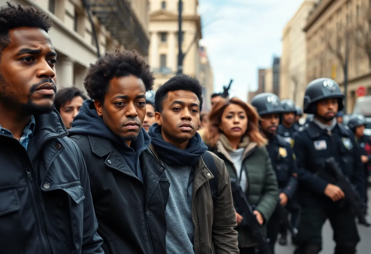 Residents of Washington D.C. showing anxiety with National Guard in the background