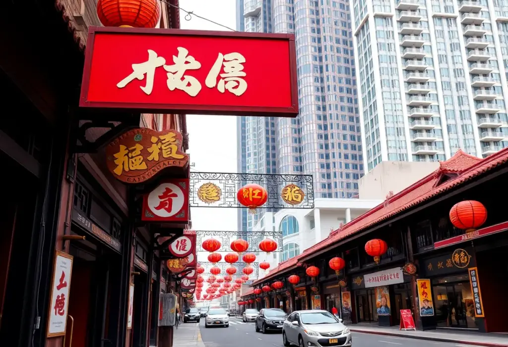 A view of the historic Chinatown area in Washington D.C. showing traditional architecture and modern buildings.