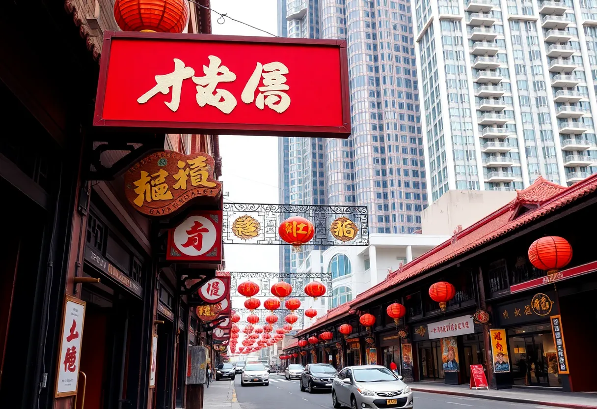 A view of the historic Chinatown area in Washington D.C. showing traditional architecture and modern buildings.