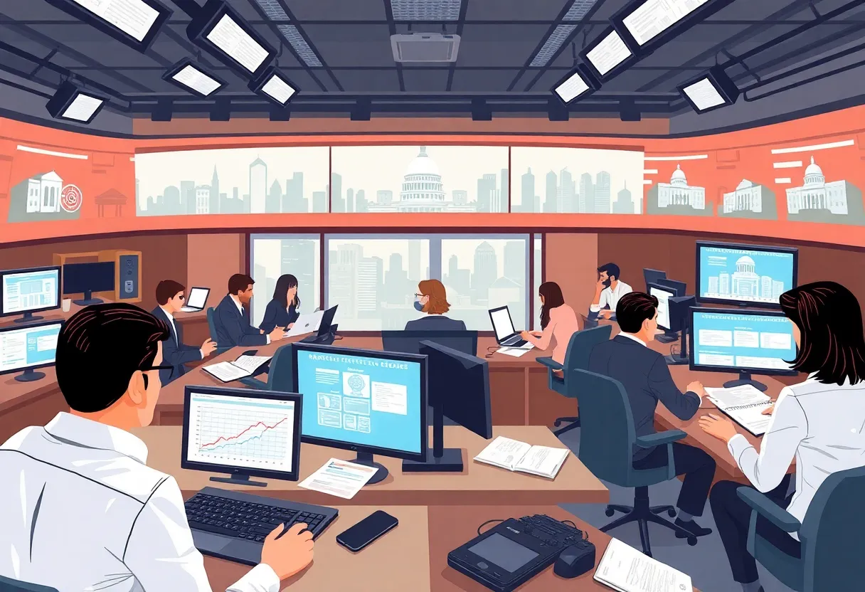 A vibrant newsroom in Washington D.C. focused on political and business reporting