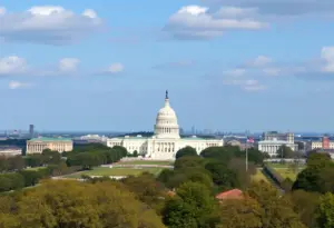 Washington D.C. skyline with monuments during a government shutdown