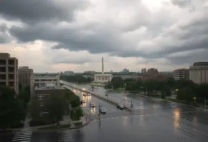 Storm affecting Washington DC with flooded streets