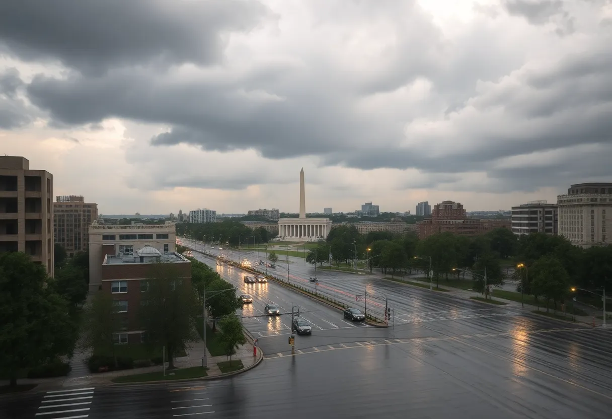Storm affecting Washington DC with flooded streets