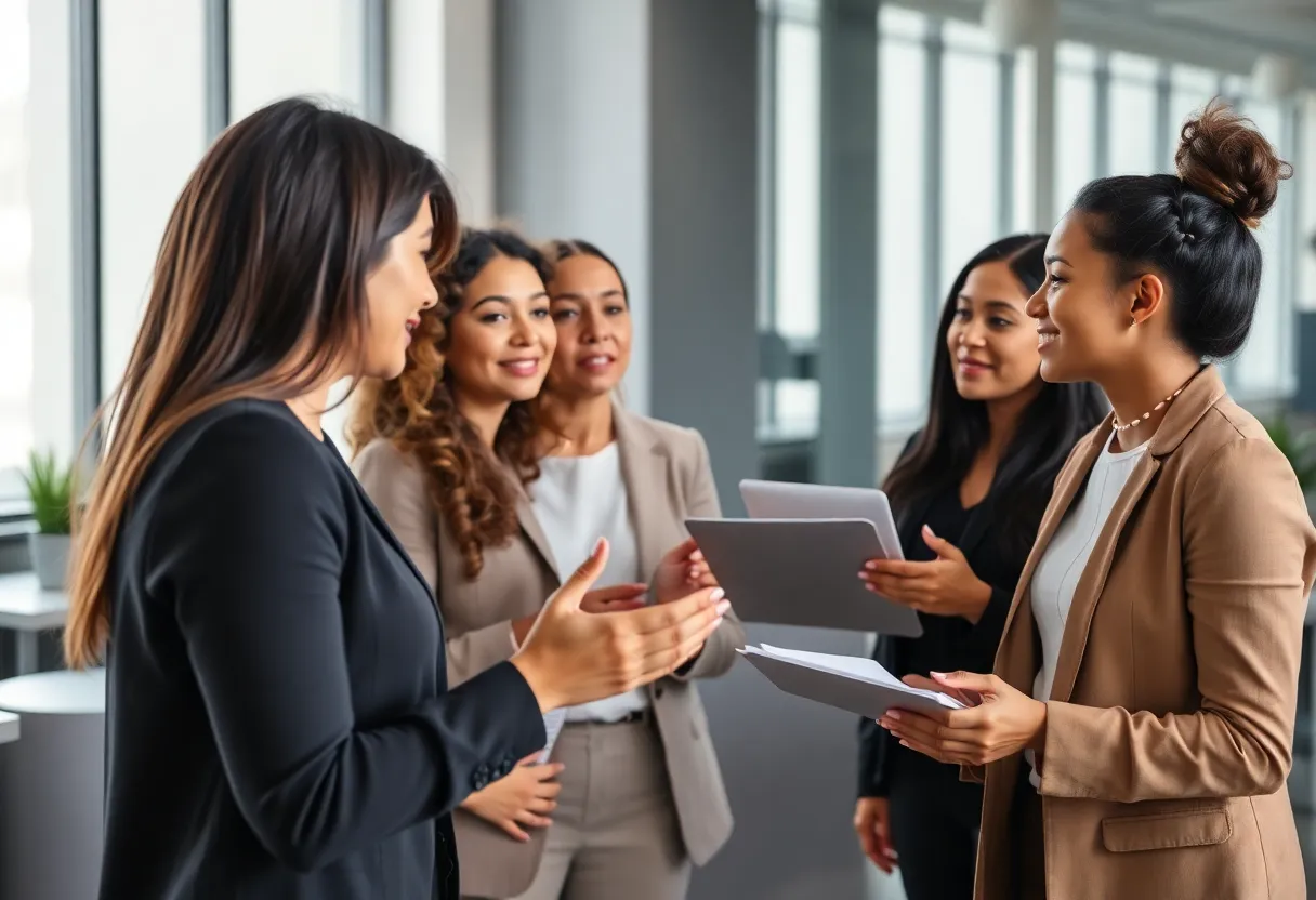 Women in a collaborative business discussion at the Fortune Summit.
