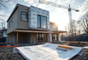 Home construction with planning documents in Washington DC.