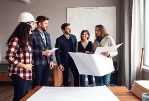 Group of contractors discussing home building plans in Washington DC