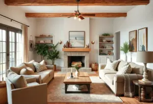 Living room showcasing unique home style with modern farmhouse elements.