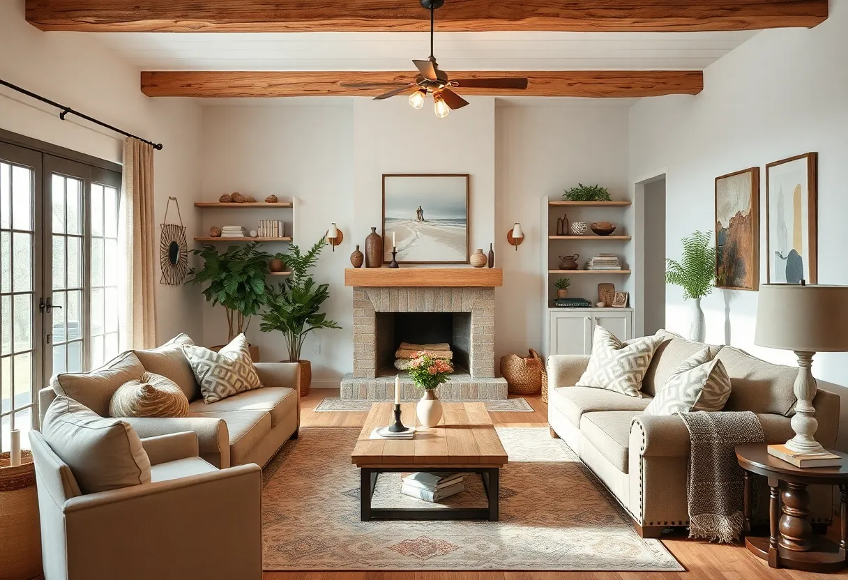Living room showcasing unique home style with modern farmhouse elements.