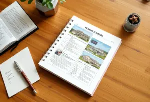 Home buying journal with notes and listings.