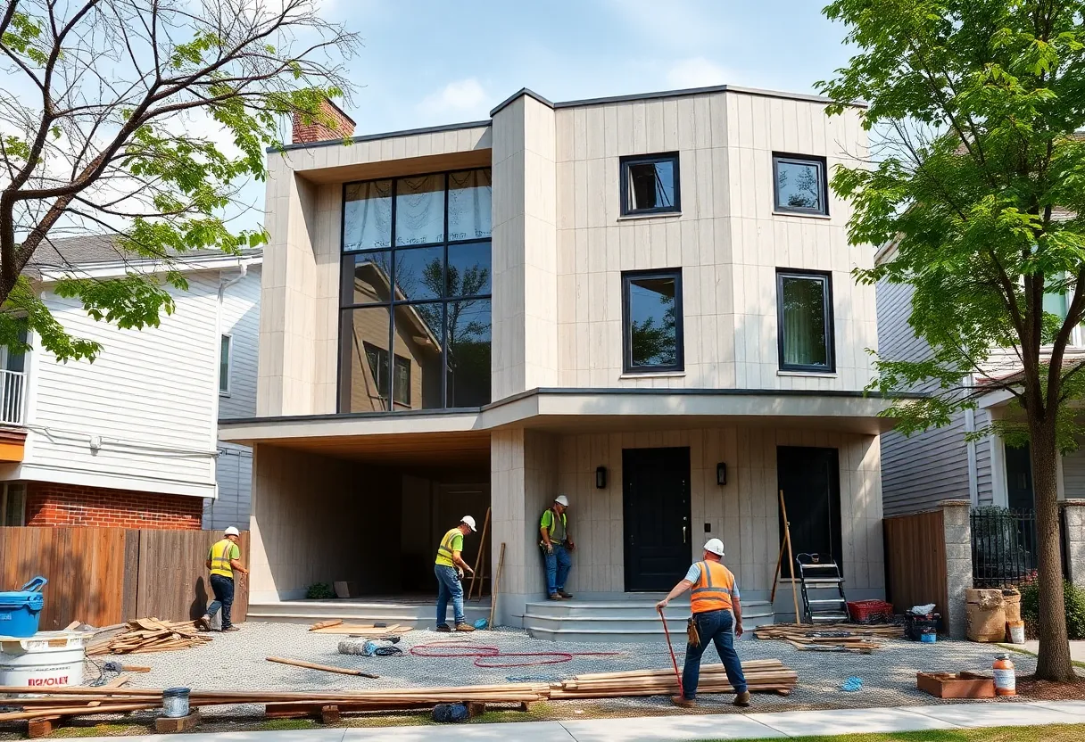 Builders constructing a home in Washington DC