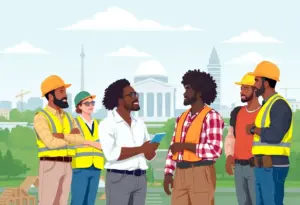 Construction workers collaborating on a residential project in Washington DC.