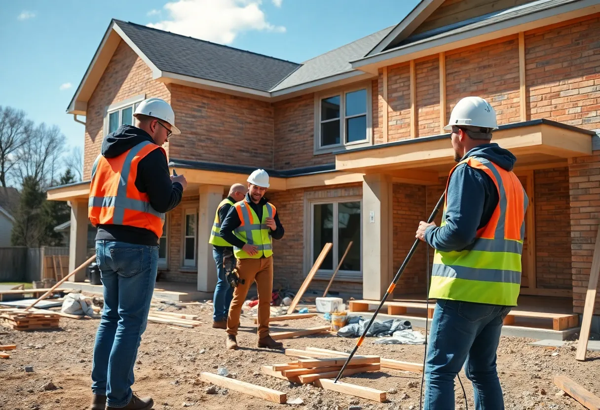 Builders working on a new home in Washington DC