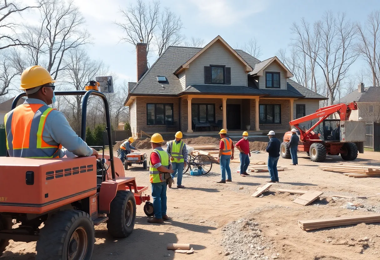 Builders working on a home construction site in Washington DC.