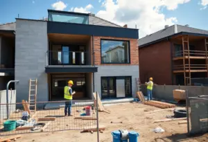 Builders working on a residential home construction site in Washington DC.
