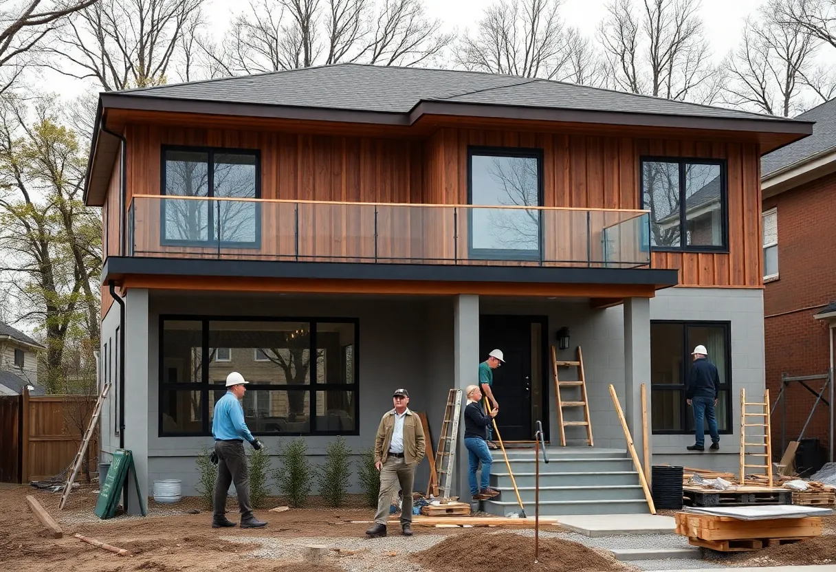 Builders working on a home construction site in Washington DC