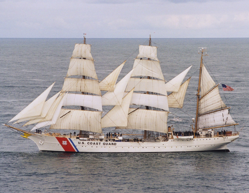 Coast Guard tall ship Eagle under full sail at sea