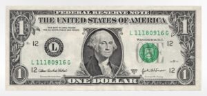 Close-up of a United States one dollar bill