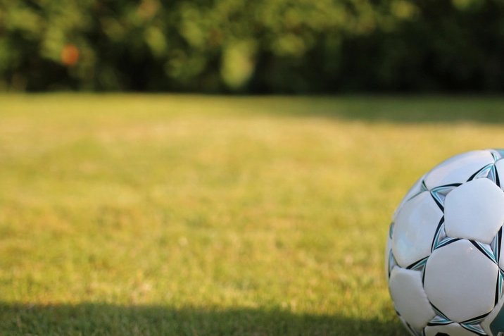 Soccer ball resting on grass