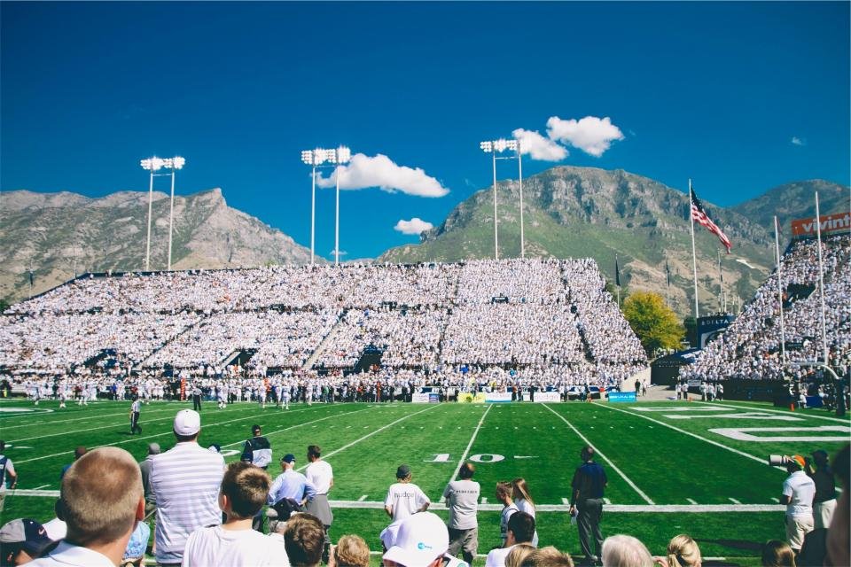 Empty football field with yard lines